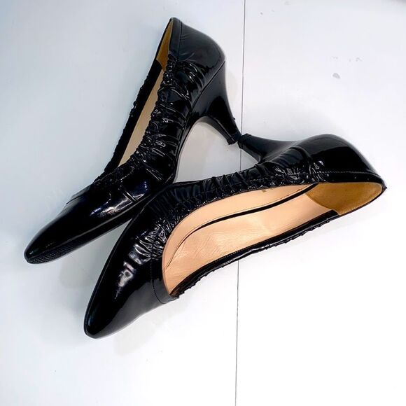 Prada Black Patent Leather Runched Ballet Pump Kitten Heel Size EU 37 - Picture 7 of 17